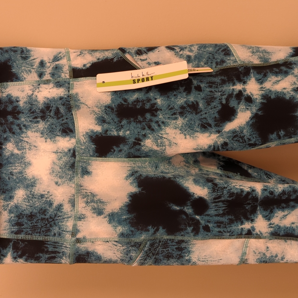 Nicole Miller Blue Teal Tie Dye Leggings NWT